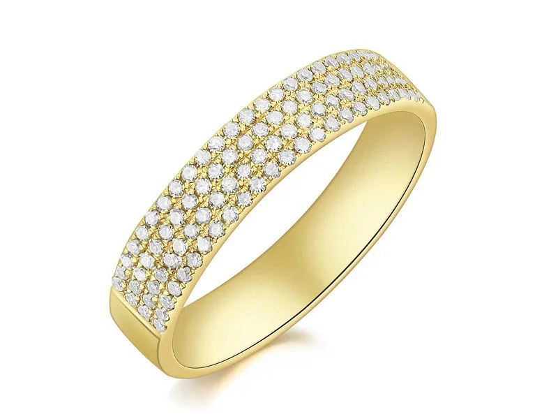 simple gold ladies rings-14K Yellow Gold Diamond 4 Row Pave Ring