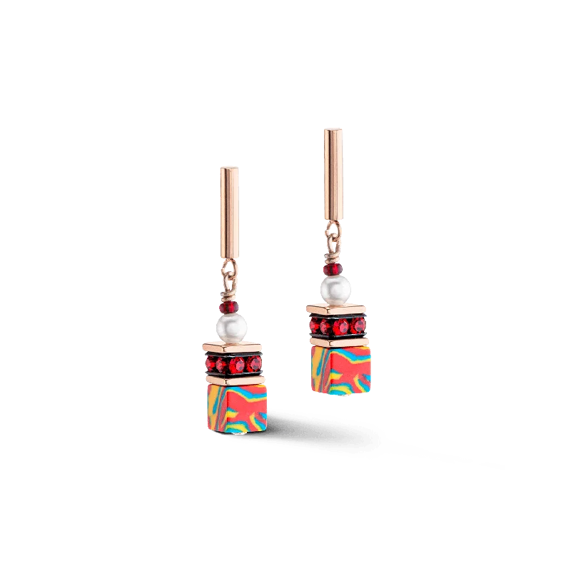 custom diamond earrings for ladies-Coeur De Lion GeoCUBE® Fusion Festive Red Earrings