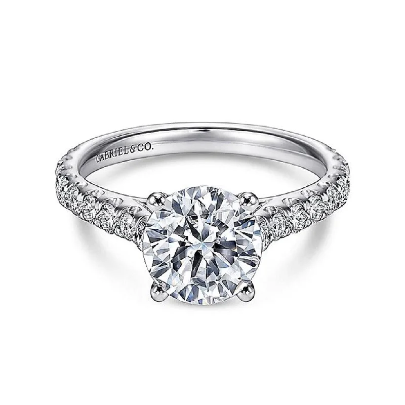 stackable engagement rings for ladies-14K White Gold 'Luciole' Classic Round Diamond Engagement Ring