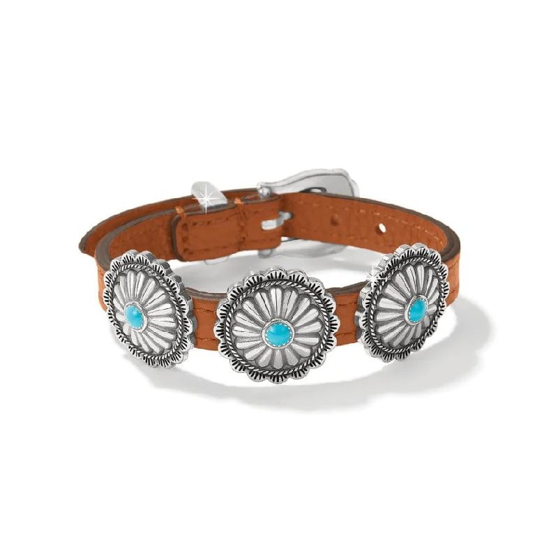 luxury diamond bracelets for women-Brighton | Mosaic Paseo Bandit Leather Cuff Concho Bracelet in Luggage Brown