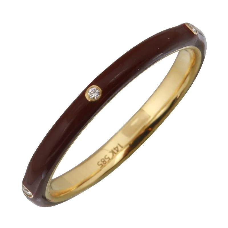 stacking rings for ladies-14k Yellow Vamp Enamel & Diamond Ring