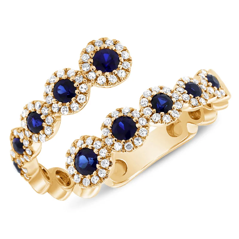 personalized birthstone rings for ladies-14K Yellow Gold Diamond + Sapphire Bypass Ring