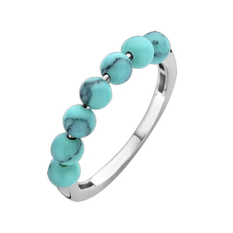 ladies anniversary rings-MODERN STERLING SILVER TURQUOISE BEAD FASHION RING