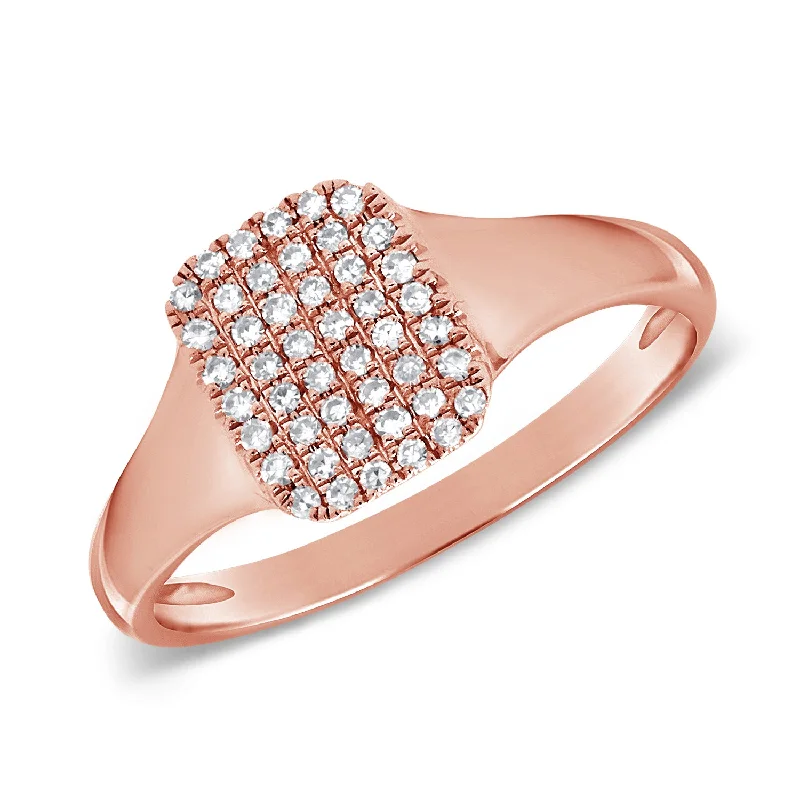 chunky ladies rings-14K Rose Gold Diamond Signet Ring