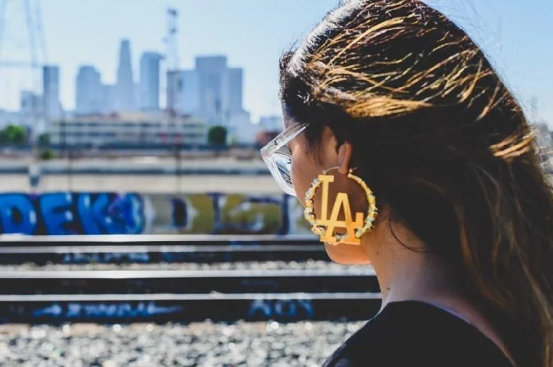 women’s chandelier earrings-LA Dodger Reina Gold Bamboo Hoop Earrings