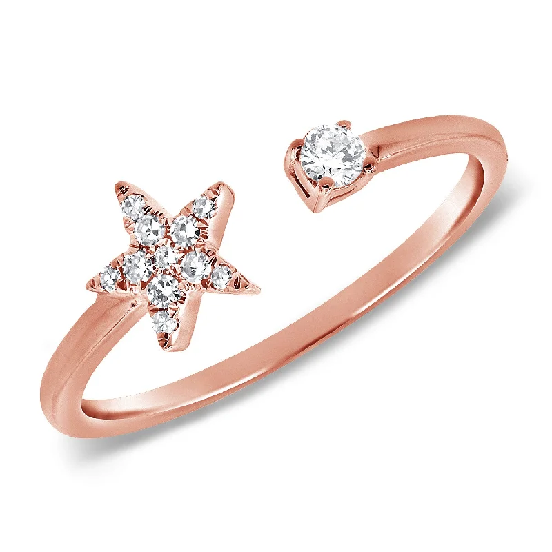 women’s wedding rings-14K Rose Gold Diamond Mini Star Open Cuff Ring