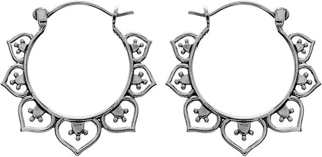 women’s gold drop earrings-Sterling Silver Floral Creole Hoop Earrings