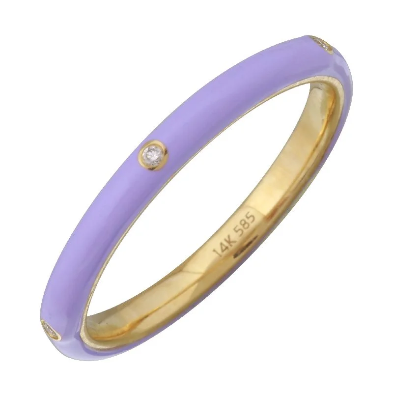 eternity bands for ladies-14k Yellow Gold Lavender Enamel & Diamond Ring