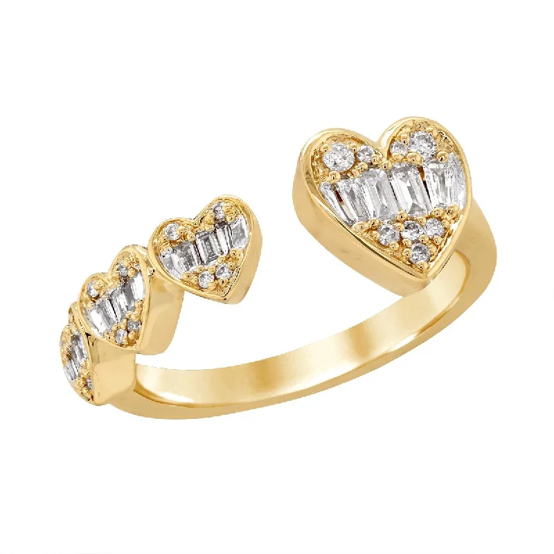 eternity bands for ladies-YELLOW GOLD FASHION RING WITH HEART DESIGN AND DIAMONDS, .33 CT TW