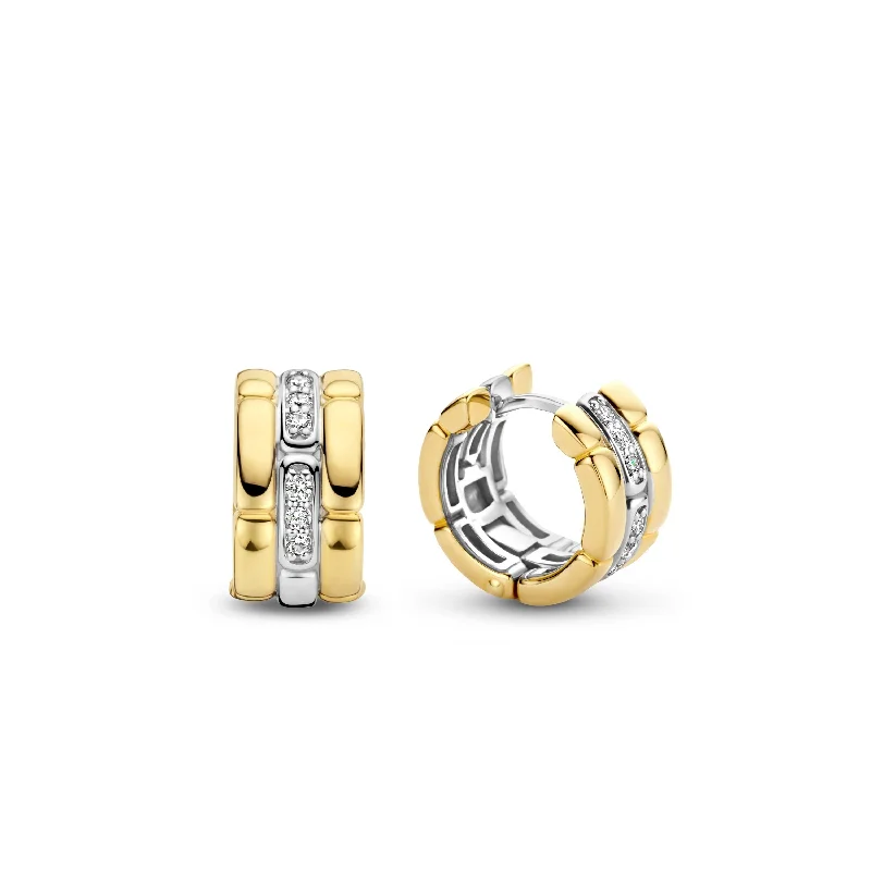 personalized silver earrings-Ti Sento Gold Cubic Zirconia Hoop Earrings