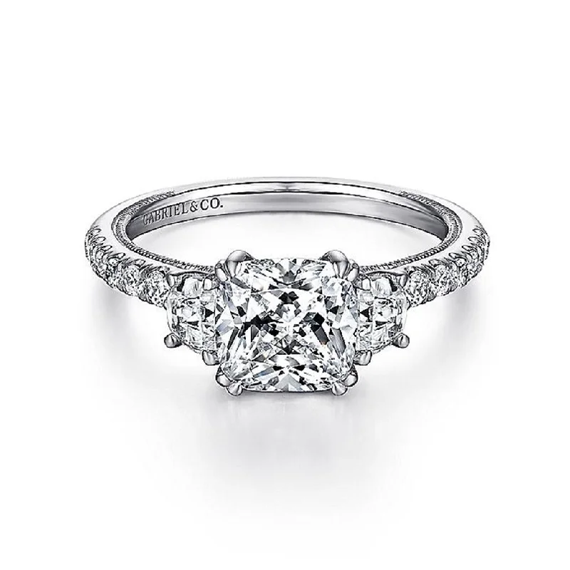 stackable engagement rings for ladies-14K White Gold 'Aloise' Three Stone Cushion Diamond Engagement Ring