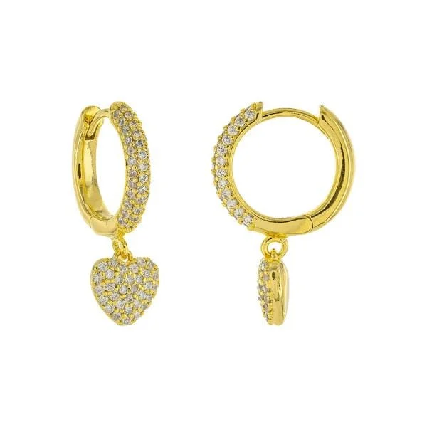 women’s colorful gemstone earrings-Heart Pave Hoop Earrings