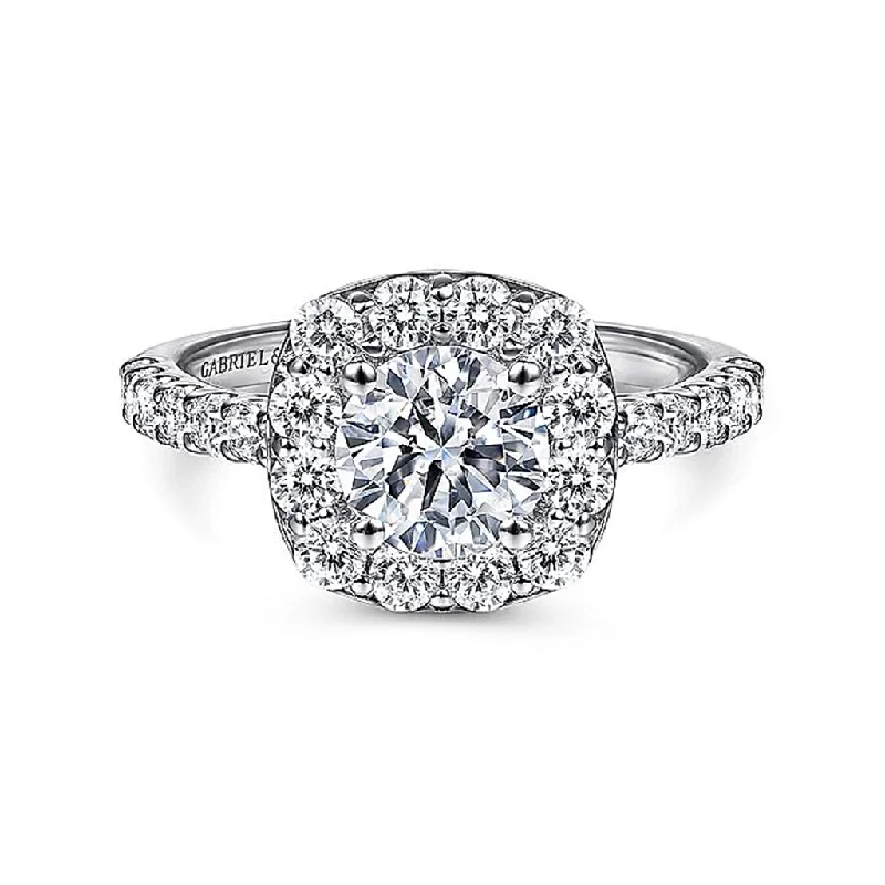 simple and elegant engagement rings for ladies-14K White Gold 'Skylar' Halo Cushion Diamond Engagement Ring