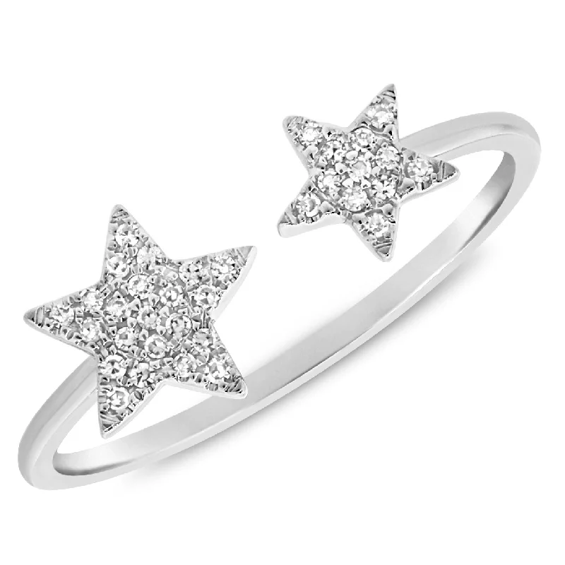 eternity bands for ladies-14K White Gold Diamond Double Star Open Cuff