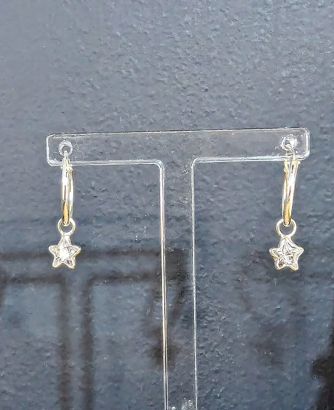 custom earrings with initials for ladies-Kingsley Ryan Sterling Silver Hoop Earrings With Cubic Zirconia Star