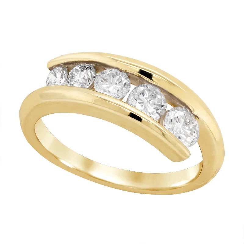 modern minimalist ladies rings-YELLOW GOLD BYPASS STYLE CHANNEL SET DIAMOND RING, 1.00 CT TW