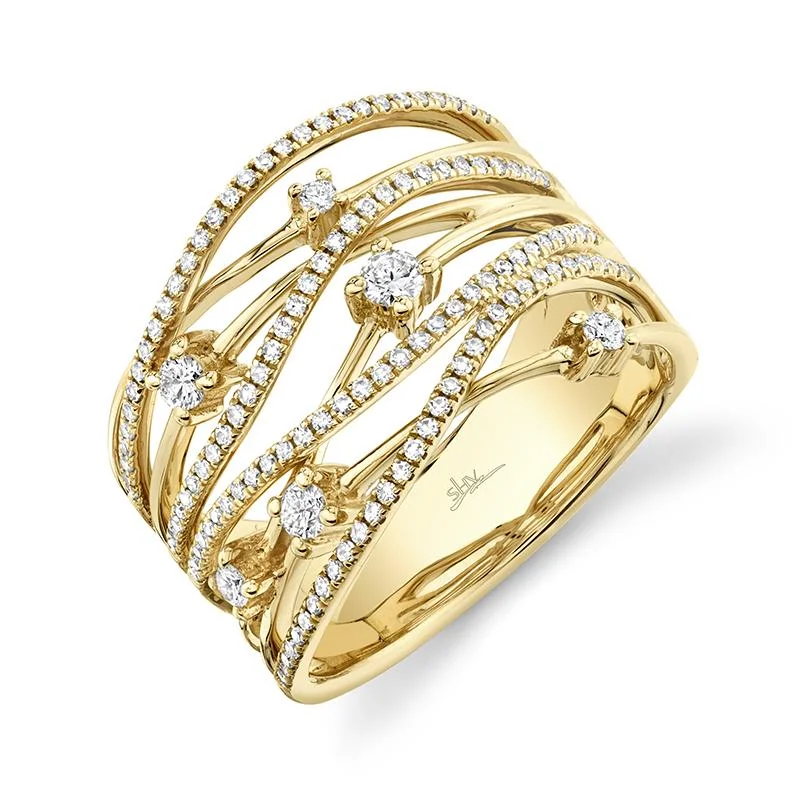 fashion rings for ladies-YELLOW GOLD DIAMOND BRIDGE RING, .49 CT TW