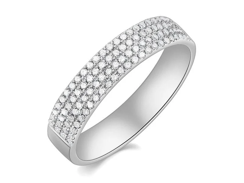 ladies rings with white diamonds-14K White Gold Diamond 4 Row Pave Ring