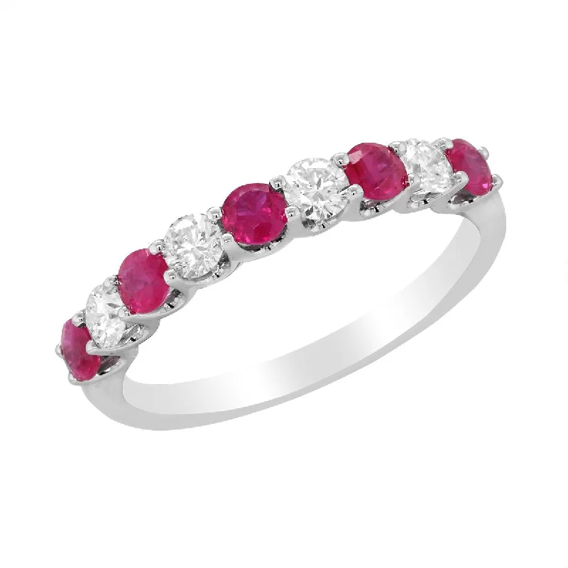 ladies rings with sapphires-WHITE GOLD FASHION RING WITH RUBIES AND DIAMONDS, .36 CT TW