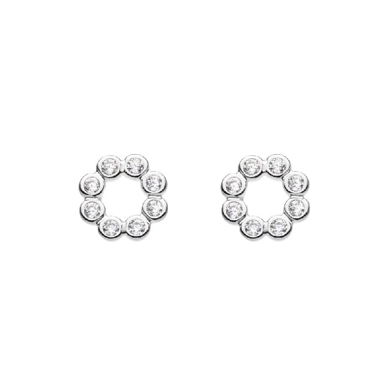 designer earrings for women-Silver Beaded Open Circle Cubic Zirconia Stud Earrings