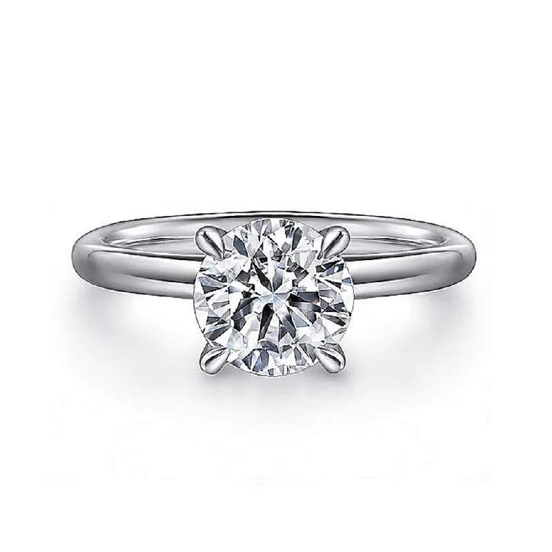 ladies engagement rings with minimalist designs-14K White Gold ‘Lark’ Round Solitaire Engagement Ring