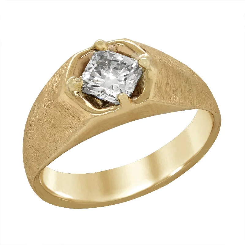 women’s rings for special occasions-YELLOW GOLD MENS RING WITH TEXTURED FINISH AND PRINCESS CUT DIAMOND, 3/4 CT TW