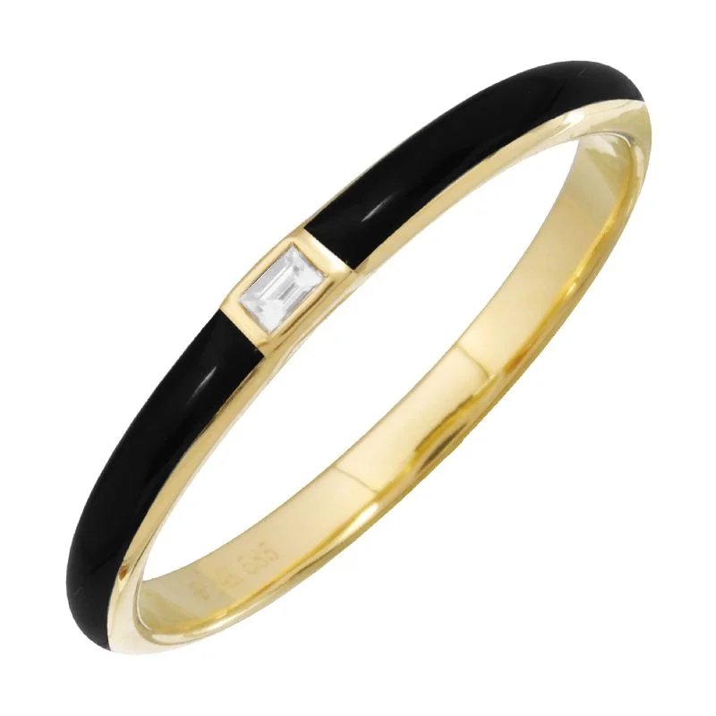 fashion gemstone ladies rings-14k Yellow Gold Black Enamel & Diamond Ring