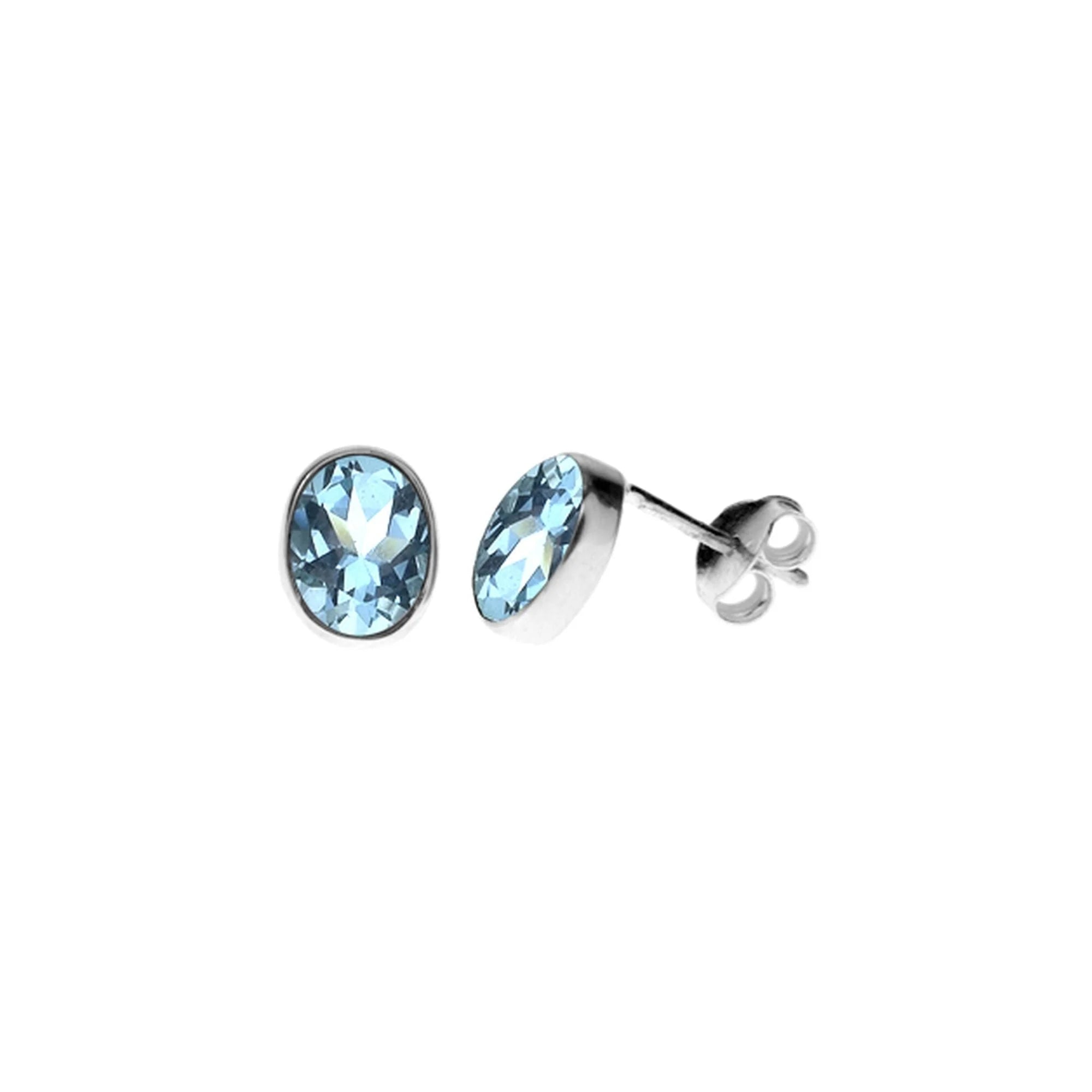 women’s birthstone earrings-Blue Topaz Faceted Oval Cabochon Stud Earrings