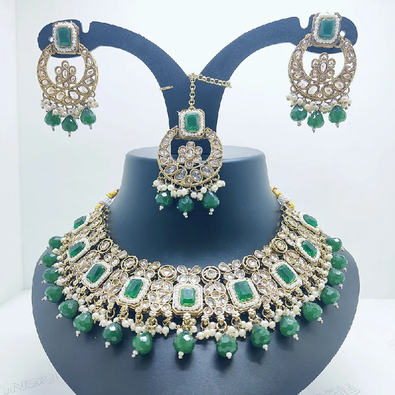 women’s charm pendant necklaces-Palak Art Gold Plated Crystal Stone Choker Necklace Set