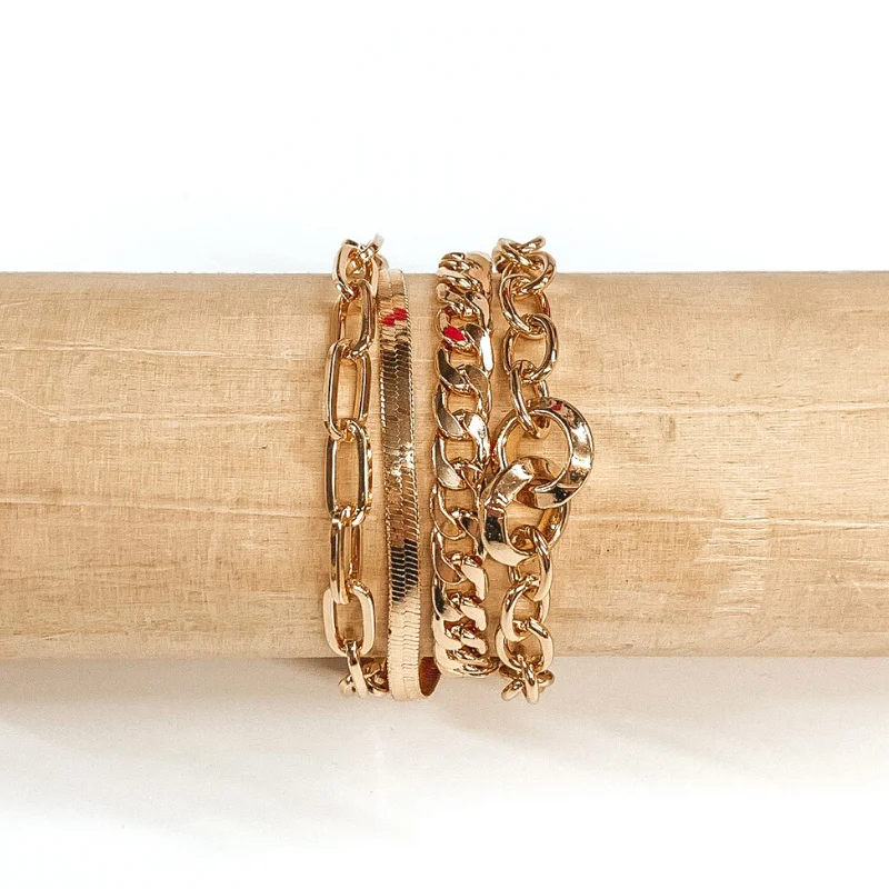 women’s bangles with gemstones-Multi Chain Gold Tone Magnetic Bracelet