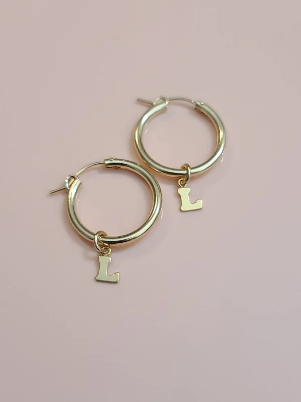 diamond stud earrings for women-Initial 14kt Gold Fill Hoop Earrings