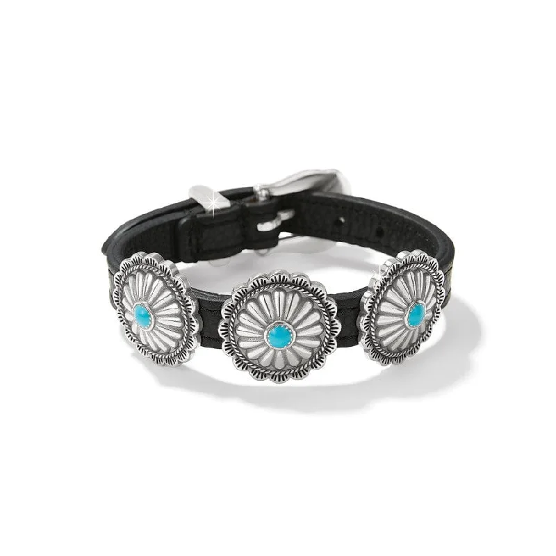 women’s engraved bracelets-Brighton | Mosaic Paseo Bandit Leather Cuff Concho Bracelet in Black