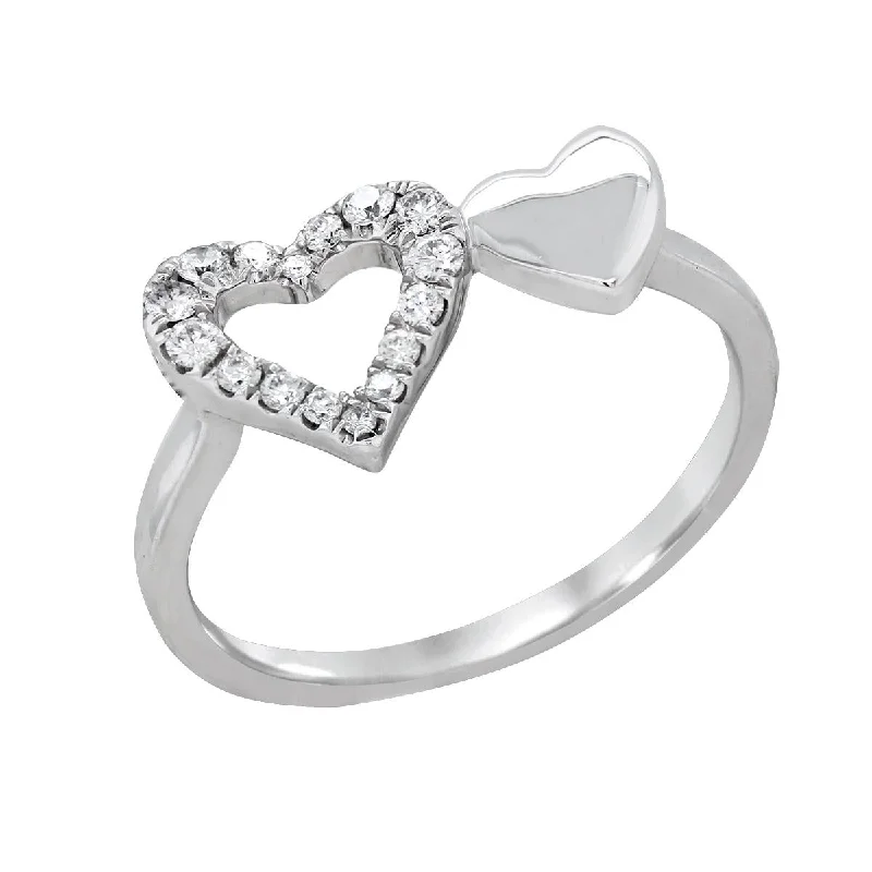 women’s gemstone rings-WHITE GOLD DOUBLE HEART RING WITH DIAMONDS, 1/5 CT TW