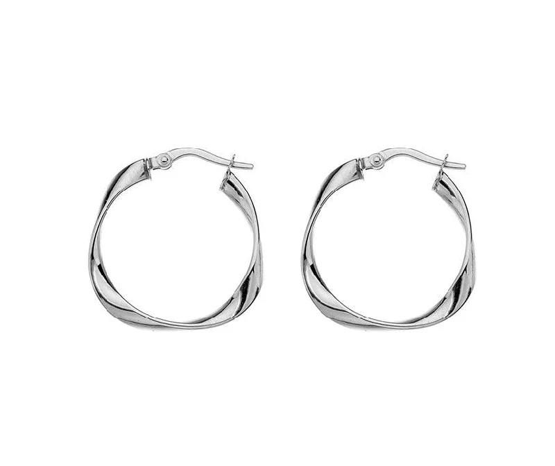 cubic zirconia earrings for women-9ct White Gold Twist Hoop Earrings