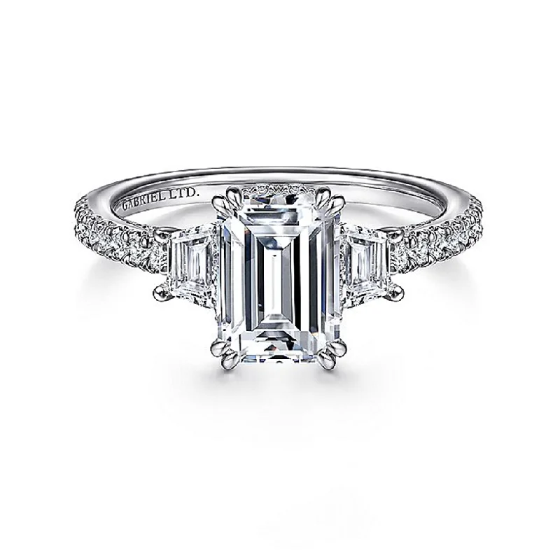 women’s engagement rings with unique gemstone settings-18K White Gold 'Willow' Three Stone Emerald Cut Diamond Engagement Ring