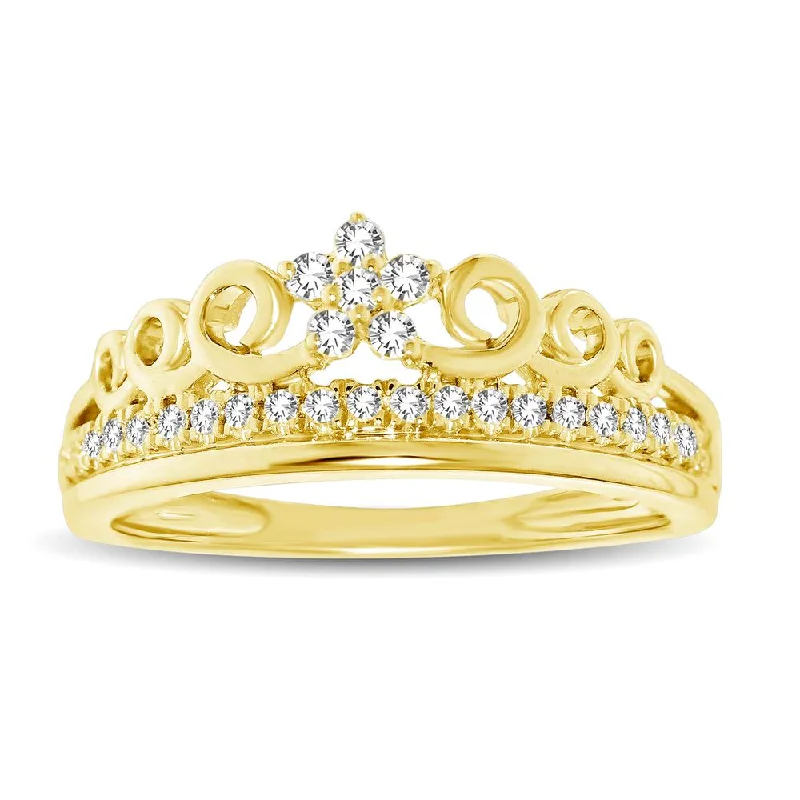 personalized name rings for ladies-10K Yellow Gold 1/5 Ctw Diamond Flower Ring